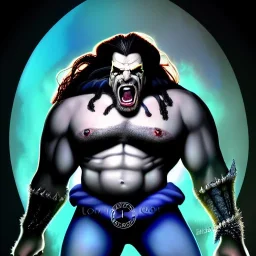 ultra detailed fullbody portrait of LOBO Villain , extremely detailed digital painting, extremely detailed face,crystal clear eyes, in the style of Simon Bisley and robert e howard and pablo oliveira and Ken Kelley and Keith Parkinson ,mystical colors,perfectly centered image, perfect composition, rim light, beautiful lighting,8k, stunning scene, raytracing