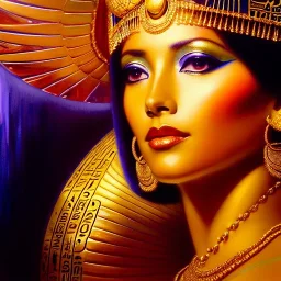 Drawing of beautiful face,busty 'cleopatra',throne,hieroglyphics,balanciaga fashion clothe painting by gaston bussiere, greg rutkowski, yoji shinkawa, yoshitaka amano, tsutomu nihei, donato giancola, tim hildebrandt, oil on canvas, cinematic composition, extreme detail,fit full head inside picture,16k