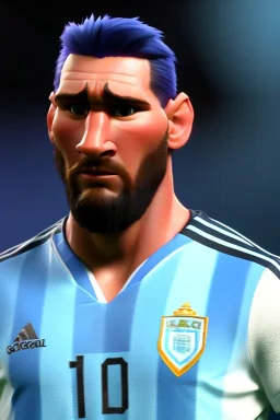 Realistic Messi Argentina soccer player Portrait, mid shot view, concept art, art station, 3d, photo studio, blue clean background, unreal engine 5, ray tracing, RTX, lumen lighting, ultra detail, volumetric lighting.