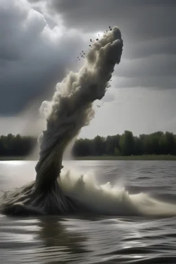 tornado on water with stuff in it