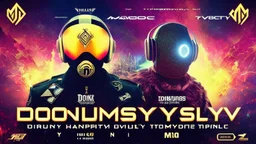 Create a visual Dystopian background representation of Dominus Sound hardstyle dance music festival, where music technology reigns supreme. Emphasize the dominance of dystopian digital elements with a sleek and powerful aesthetic. no text