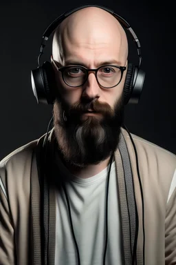 DJ mit einer Brille und Glatze und Bart