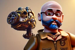 portrait of a bald and shaved Atul Bhardwaj building lego, steampunk, brown eyes, no facial hair, steampunk, unreal 5, octane render, cinema4d, dynamic lighting, soft lighting, 4k, redshift render, highly detailed, hyper realistic