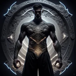 Man, fhoto full body, reality, angle Raw, super black magic as power light of god, digital art, with logo text "addie", intricate details, powerful composition, captivating, , trending on artstation, sharp focus, studio photo, intricate details, highly detailed high tech, by addie_digi