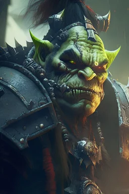 orc judge in the style of warhammer, anime style, depth of field, nvidia graphics, lightrays, trending art, movie poster