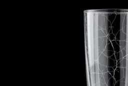 Slightly cracked glass, black background, texture