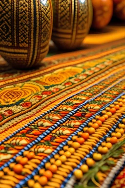 closeup photo persian rug with mango fruits ornament