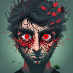 make an illustration of a Weed addict with red eye,