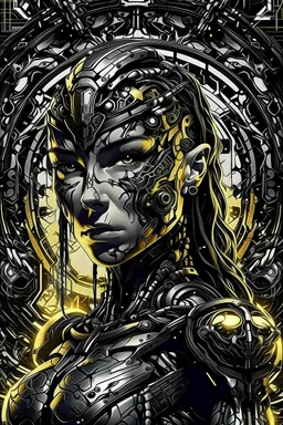 the heart of a dystopian future, a cinematic sci-fi battle scene unfolds, a spectacle of epic proportions masterfully brought to life by the AI genius, Leonardo. This visual masterpiece takes us into a world where futuristic Terminators clash in an epic showdown, their metallic bodies adorned with intricate details in shimmering gold and diamonds.The award-winning art style of Kekai Kotaki guides our eyes through the scene, each frame brimming with exquisite artistry. The Terminators, their cold