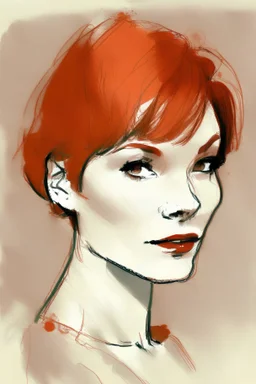 A woman with short red hair sketch