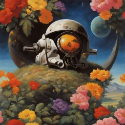 mugshot, Planet of the Vulcans, multicolored, large, floral designs, atmospheric, beautiful, oil painting by Frank Frazetta, 4k UHD, Photorealistic, professional quality