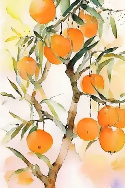 Watercolor orange frut trees, perfect