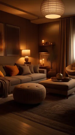 A room with comfortable furnishings, warm lighting, and soft textures to evoke a cozy atmosphere.