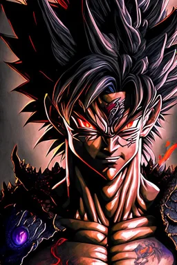 a man with a dragon on his chest, black dragon, highly detailed portrait of goku, ancalagon the black, gogeta, ultra detailed color art, official art, son goku, goku, full art, the former demon king, cgsociety 9, full color manga cover, a baddass dragon, chiaroscuro anime key visual