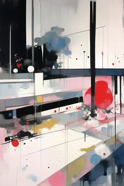 Empty Minimal contemporary abstract flat landscape painting. Concrete carpark. Big brushstrokes. Drips of paint. style of Justin Mortimer and Adrian Ghenie.