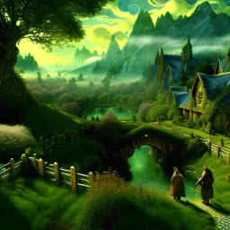 Epic Drawing of scenery of The Hobbit estilo Van Gogh 4k