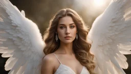 a powerfull angel with the most beautiful face and eyes in the world. huges wings. standing in a beam of white magic. exquisite realism, a masterpiece, fantasy concept art, dynamic lighting, hyperdetailed, intricately detailed, deep color, volumetric lighting, Epic cinematic brilliant stunning intricate meticulously detailed dramatic atmospheric maximalist, CAMERA: Nikon Z7 | FOCAL LENGTH: 105mm | SHOT TYPE: Close-up | COMPOSITION: Centered | LIGHTING: Soft, directional