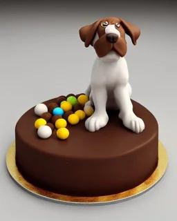 Dog model made of chocolate cake with Maltesers