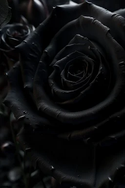 Abstract Close up of a black rose, inside the rose is a faint image of a beautiful woman, highly realistic, Gothic, sad, 8k quality, abstract background