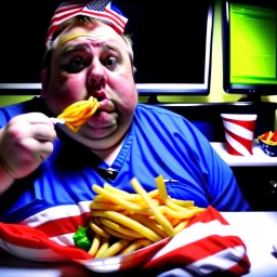 patriotic repulican super fat american eating fries in the ICU HD