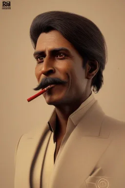 a portrait of dashing dude from rajasthan india holding a cigarette in hand, cyborg , incredibly sharp, detailed, cinematic, vintage