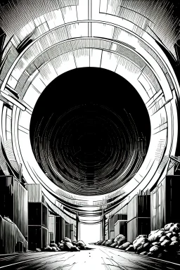 light hole tunnel in the dark, environment, greyscale