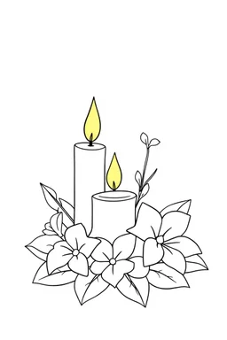outline art for square Heart Candle Plumeria Ikebana style coloring page for kids, classic manga style, anime style, realistic modern cartoon style, white background, sketch style, only use outline, clean line art, no shadows, clear and well outlined