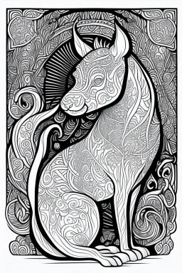 coloring book page of a magical animall, monochrome, blacn and white, sharp, sketch drawing