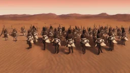 desert, comic style warriors from behind