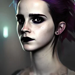 goth cyberpunk portrait of emma watson,Tele Photo Lens, au naturel, hyper detailed, digital art, trending in artstation, cinematic lighting, studio quality, smooth render, unreal engine 5 rendered, octane rendered, art style by klimt and nixeu and ian sprigger and wlop and krenz cushart.