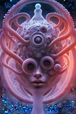 Spiritual being with Tentacles in people's mind creating reality around, wrapping Spiral around people, Psychedelic