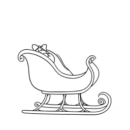 A black and white cute drawing of a sleigh. Only outline, white background,for kids. The illustration should be in [SUPER SIMPLE], black and white, bold line art with a clear, mostly empty background. [INCLUDES ONLY OUTLINES WITH NO FILLED IN BLACK AREAS], ensuring no shading, no complex images, and making it very easy to color in between the lines.