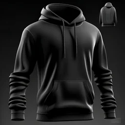 Make a plain black hoodie mockup of 3 sides( front, back, and sideways) Make all sides separate, trending on artstation, sharp focus, studio photo, intricate details, highly detailed, by Purple Rutkowski