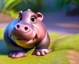 baby hippo, natural environment, photojournalism, hyper detailed, hyper realism, pixar character, sweet and gentle, friendly,