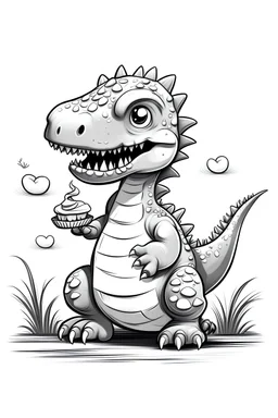 cute Dinosaur eating cakes black and white