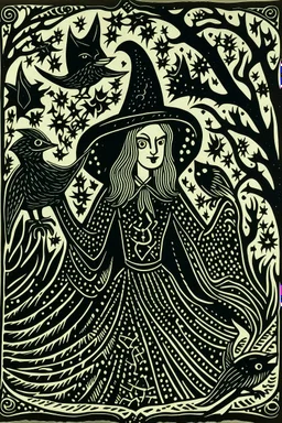 Linocut Russian witch