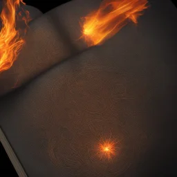 Magic Book papper shine. Meteorite falling in the background. Damascus steel. Fire. Dark element black.