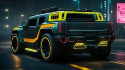 Hummer ultimate need for speed tuning Mansory Cyberpunk 2077 neon Style Rear View, Super Detailed, desktop wallpaper, 4K