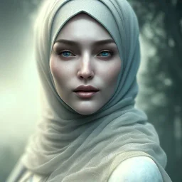 close up portrait of fog as woman in hijab, fine detail, highly intricate, modern surrealism painting, defined cracks and breaks, high-quality, volumetric lighting, 8k, ultrahd, George Grie, Marco Escobedo, Igor Morski,Brian Froud, Howard Lyon, Selina French,