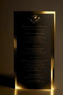 An extremely formal, funeral program for a black man on darkest bronze deeply pigmented velvet paper with brilliant, brightest heavy golden fonts, simple, minimalistic, less element, very dramatic lighting