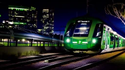 transperth c series train with perth at night in the background