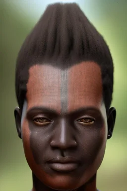 african head portrait, warrior costume, village, meditation, woods, galaxy sky, 8k quality