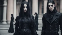 goth fashion, women and men in nice goth clothes, High detailed, sharp focus, looking at the camera, cinematic, masterpiece, high realistic, fashion photo