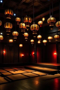 Thiết kế sơ đồ trang trí sân khấu có màn hình chiếu ở giữa bên dưới, bên cạnh có lồng đèn nhỏ nhiều cái bên dưới lồng đèn có treo lì xì để mọi người hái lộc đằng trước có thêm cây mai, cây đào, trang trí 1 cách đơn giản đẹp mắt giúp tôi
