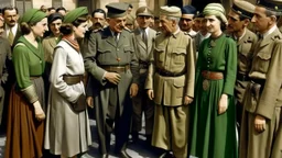 Andalusian men and women gathered around a military commander in Arab uniform