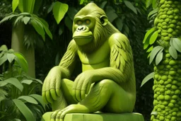 A pale greenish yellow light elemental orangutan designed in ancient Egyptian architectures and sculptures painted by Henri Rousseau