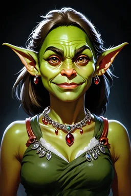 dnd, portrait of female goblin wearing jewelry