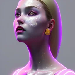 Russian woman, painted face, rounded face, glow, trap style, white, gold, pink, cold, latex coat, leather, nose piercing, soft color, highly detailed, art stations, concept art, smooth, unreal engine 5, god rays, ray tracing, RTX, lumen lighting, ultra detail, volumetric lighting, 3d, finely drawn, high definition, high resolution, neon background.