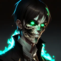 male, half-elf, young, noble, costume, half skull mask, pale skin color