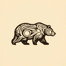 combine textured log with shape of a bear, graphic style, minimalistic,clean